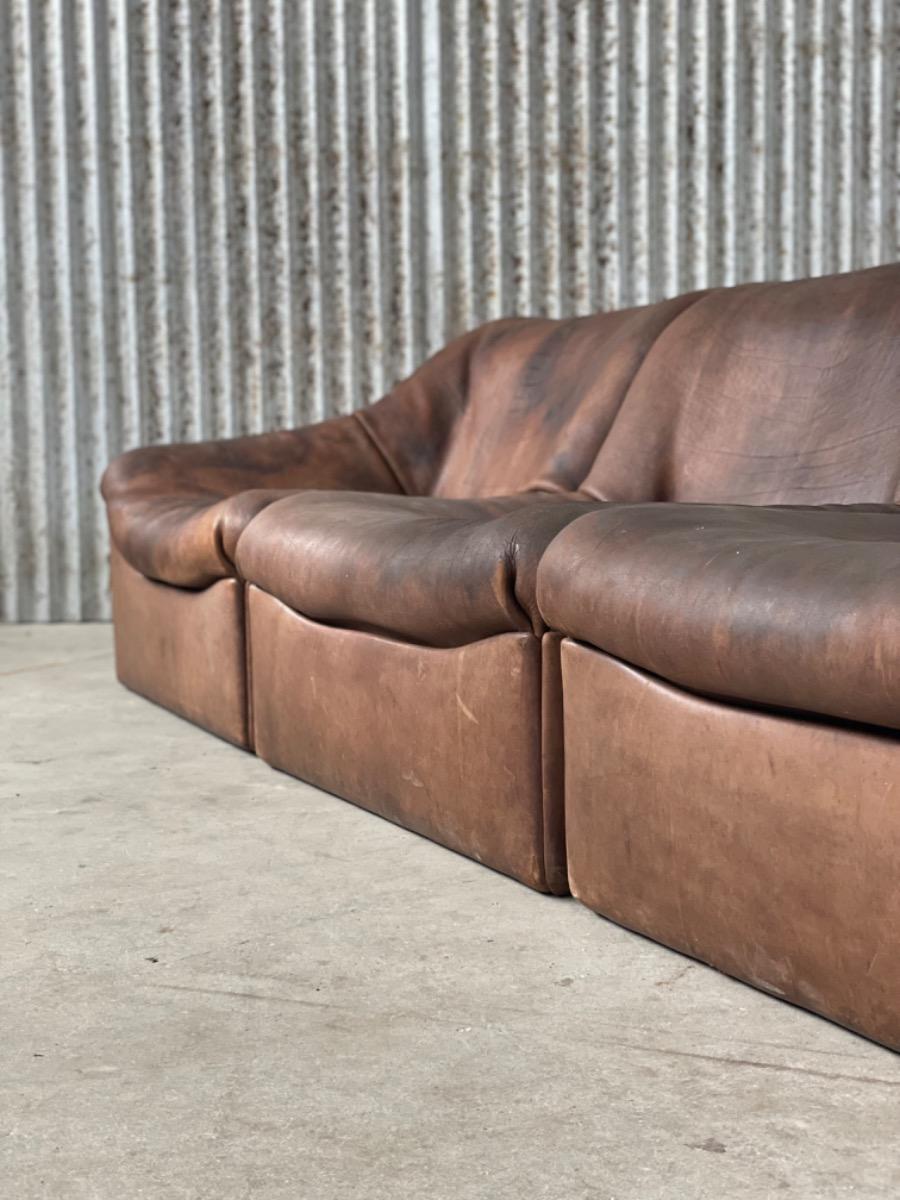 De Sede DS-46 sectional sofa dark brown buffalo leather Switzerland, 1970s