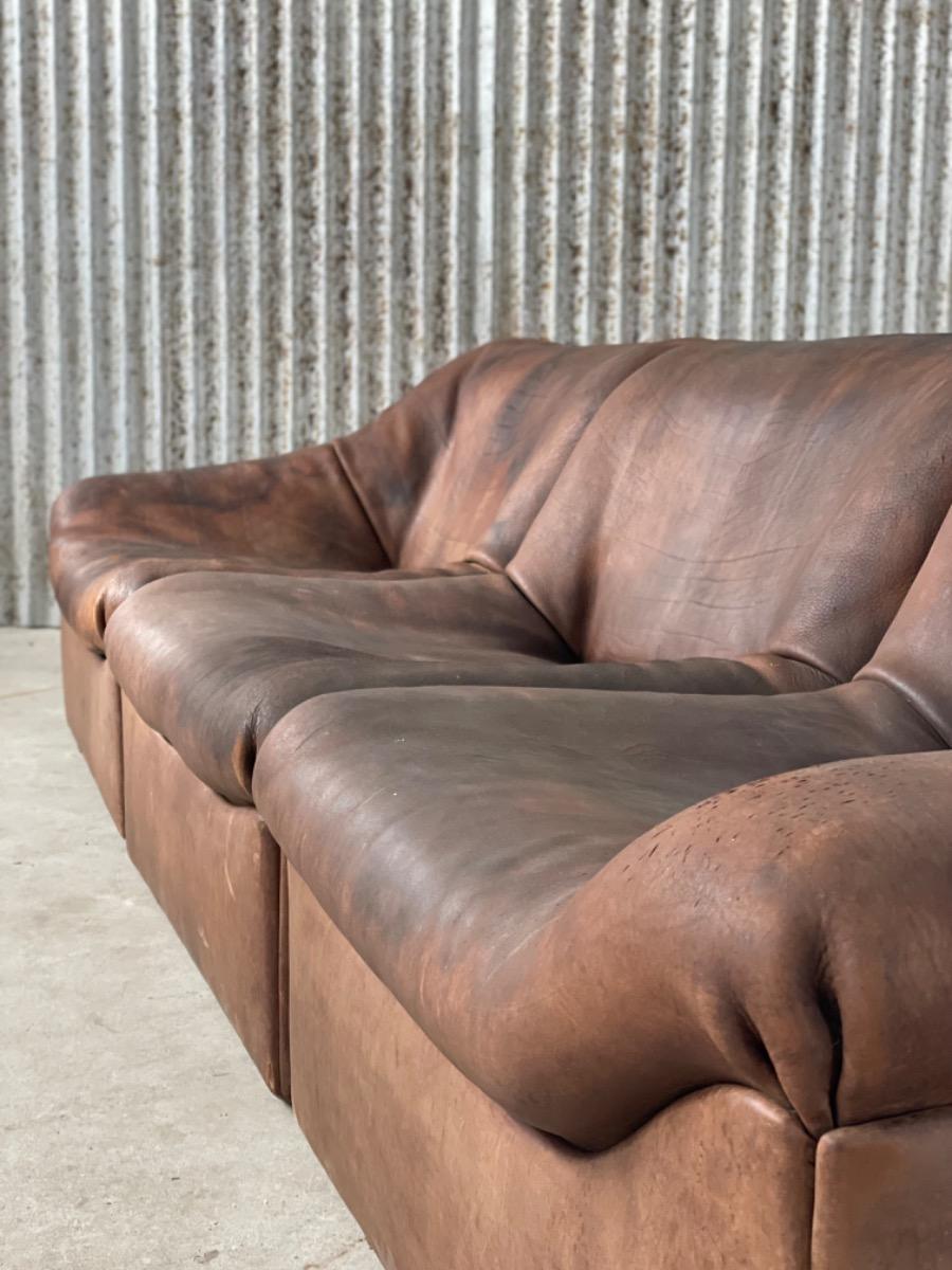 De Sede DS-46 sectional sofa dark brown buffalo leather Switzerland, 1970s