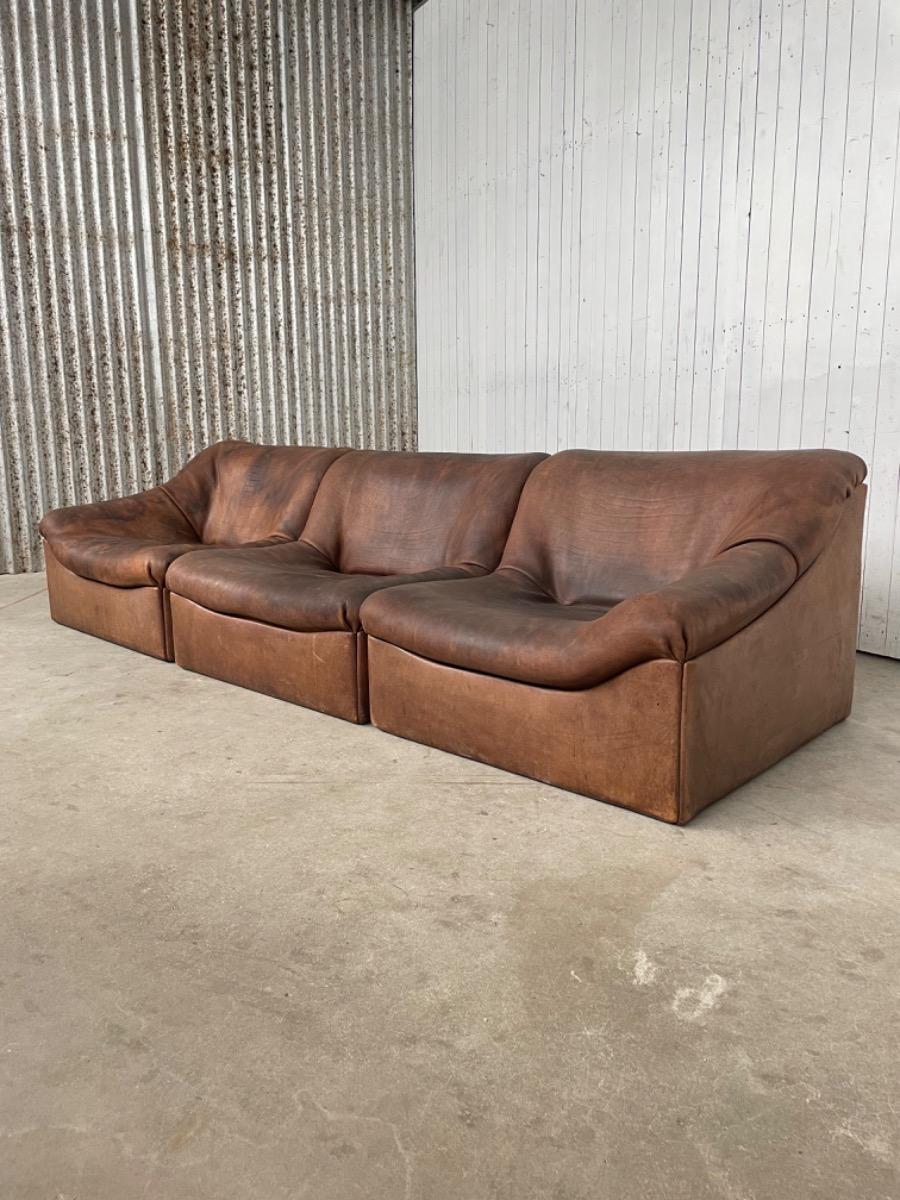 De Sede DS-46 sectional sofa dark brown buffalo leather Switzerland, 1970s