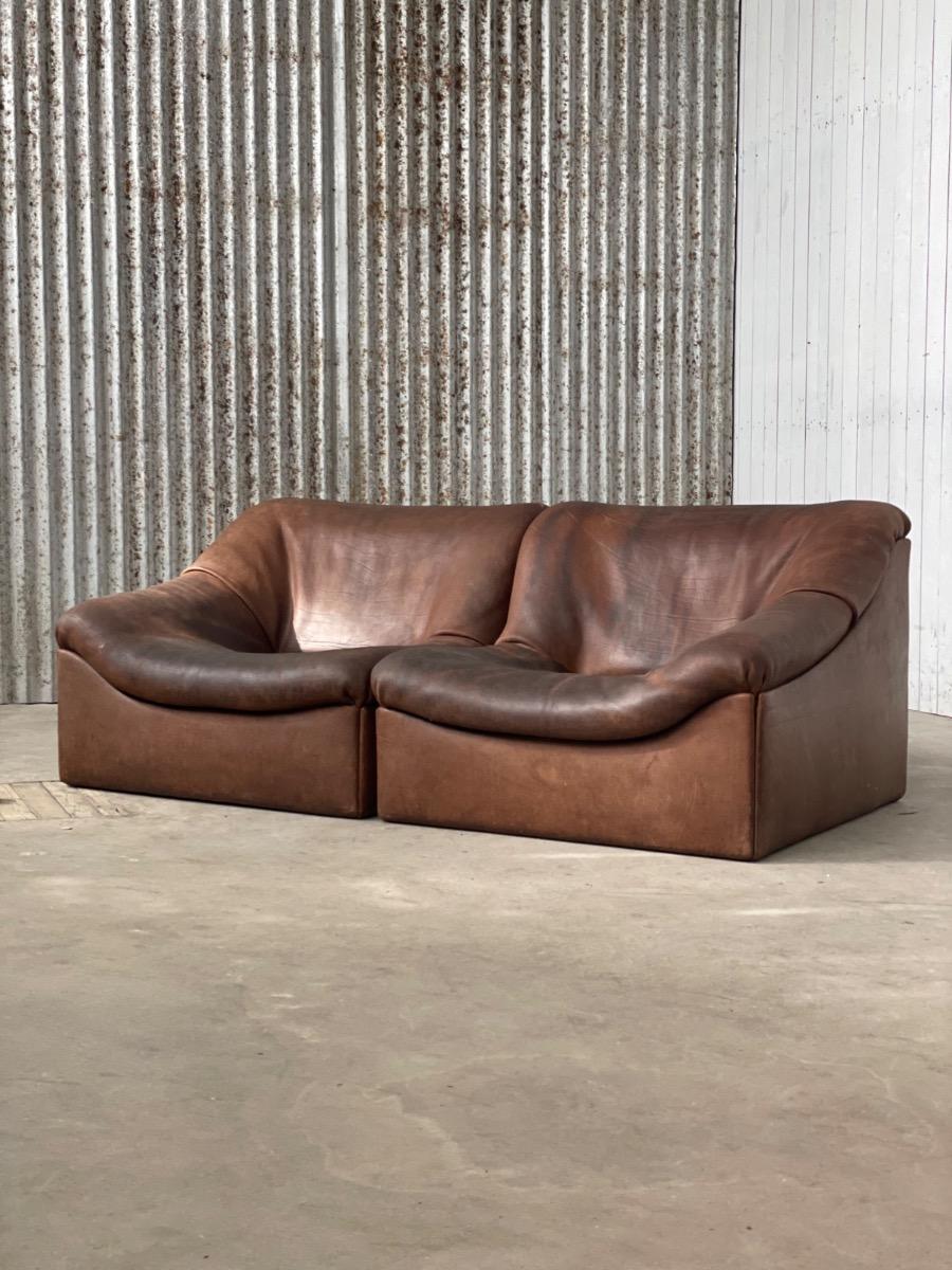 De Sede DS-46 Switzerland sectional sofa dark brown buffalo leather, 1970s