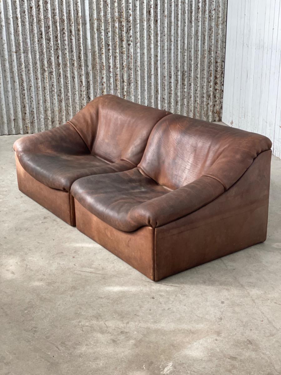 De Sede DS-46 Switzerland sectional sofa dark brown buffalo leather, 1970s