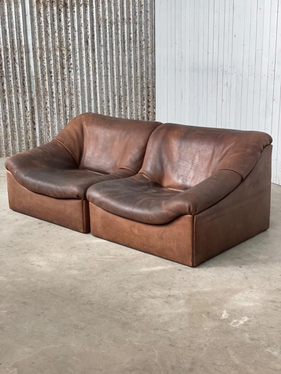 De Sede DS-46 Switzerland sectional sofa dark brown buffalo leather, 1970s