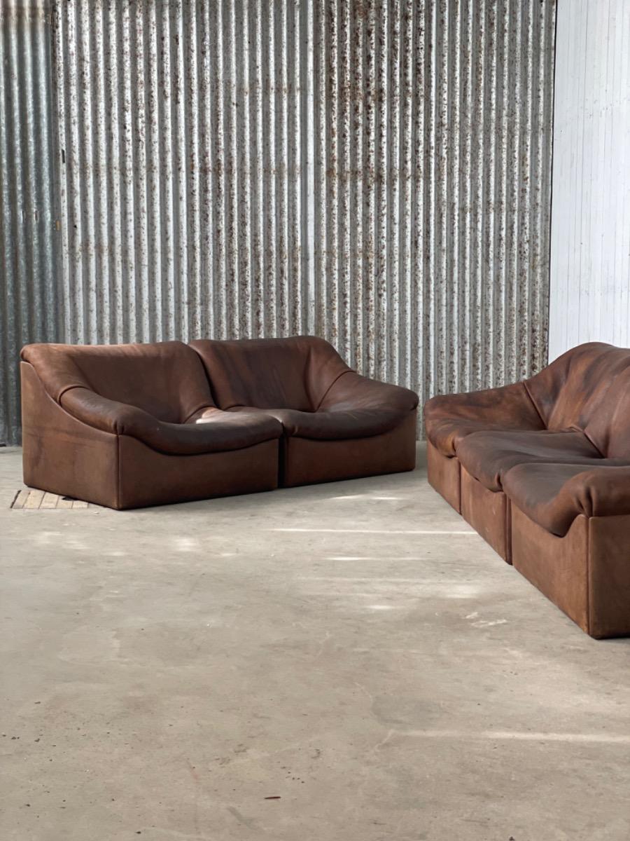 De Sede DS-46 Switzerland sectional sofa dark brown buffalo leather, 1970s