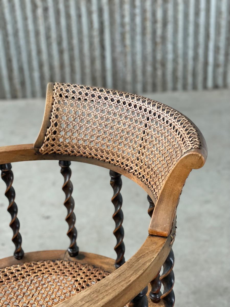 Edwardian Barley Twist chair wood and cane, England