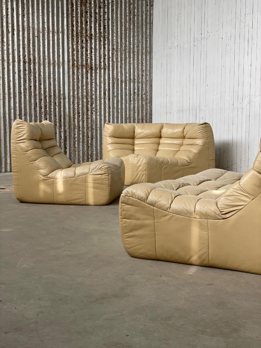 Vintage modular sofa 1970s by Josef Höner Musterring beige leather, 1st edition