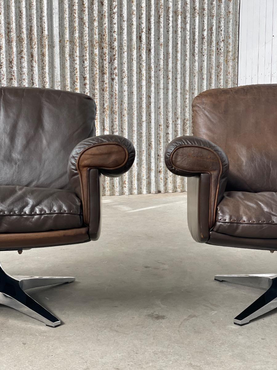 Pair DS 31 Swivel lounge chairs by De Sede Switzerland, 1970s