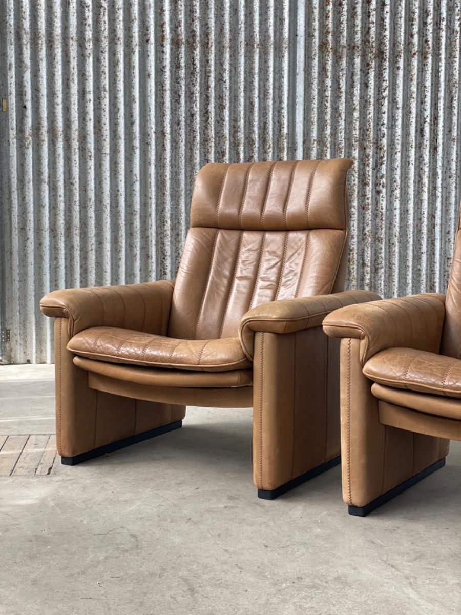 Pair vintage armchairs cognac leather, De sede DS-831970s