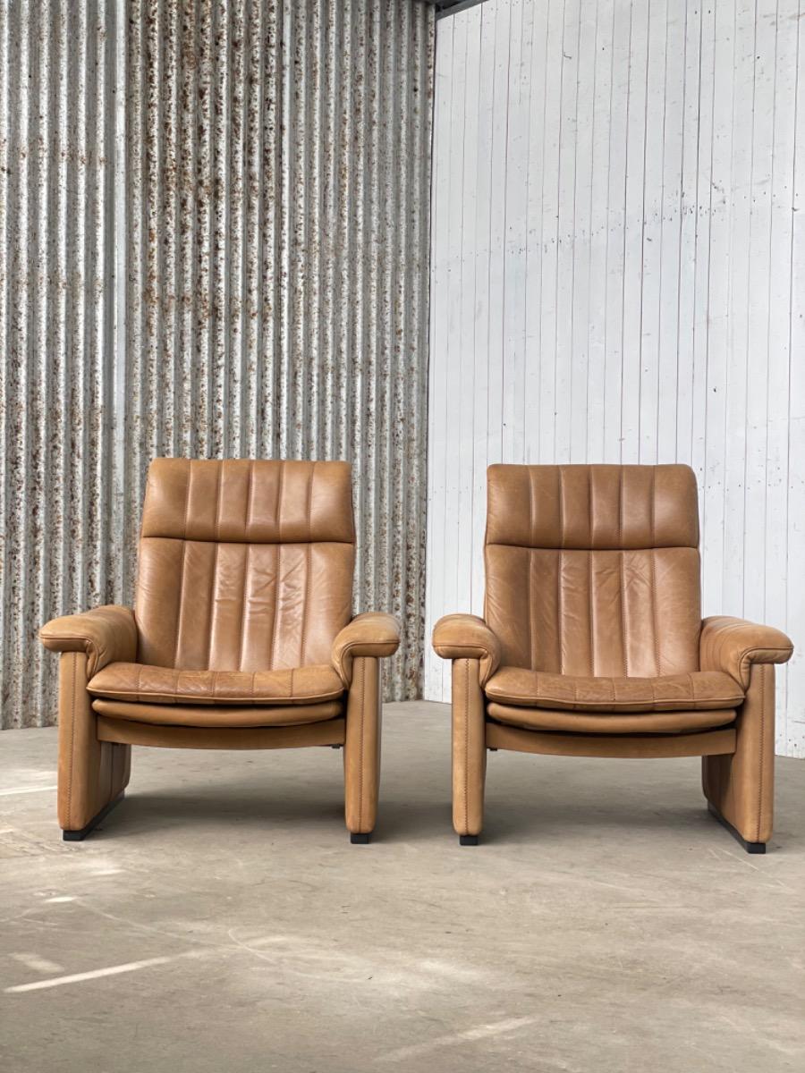 Pair vintage armchairs cognac leather, De sede DS-831970s