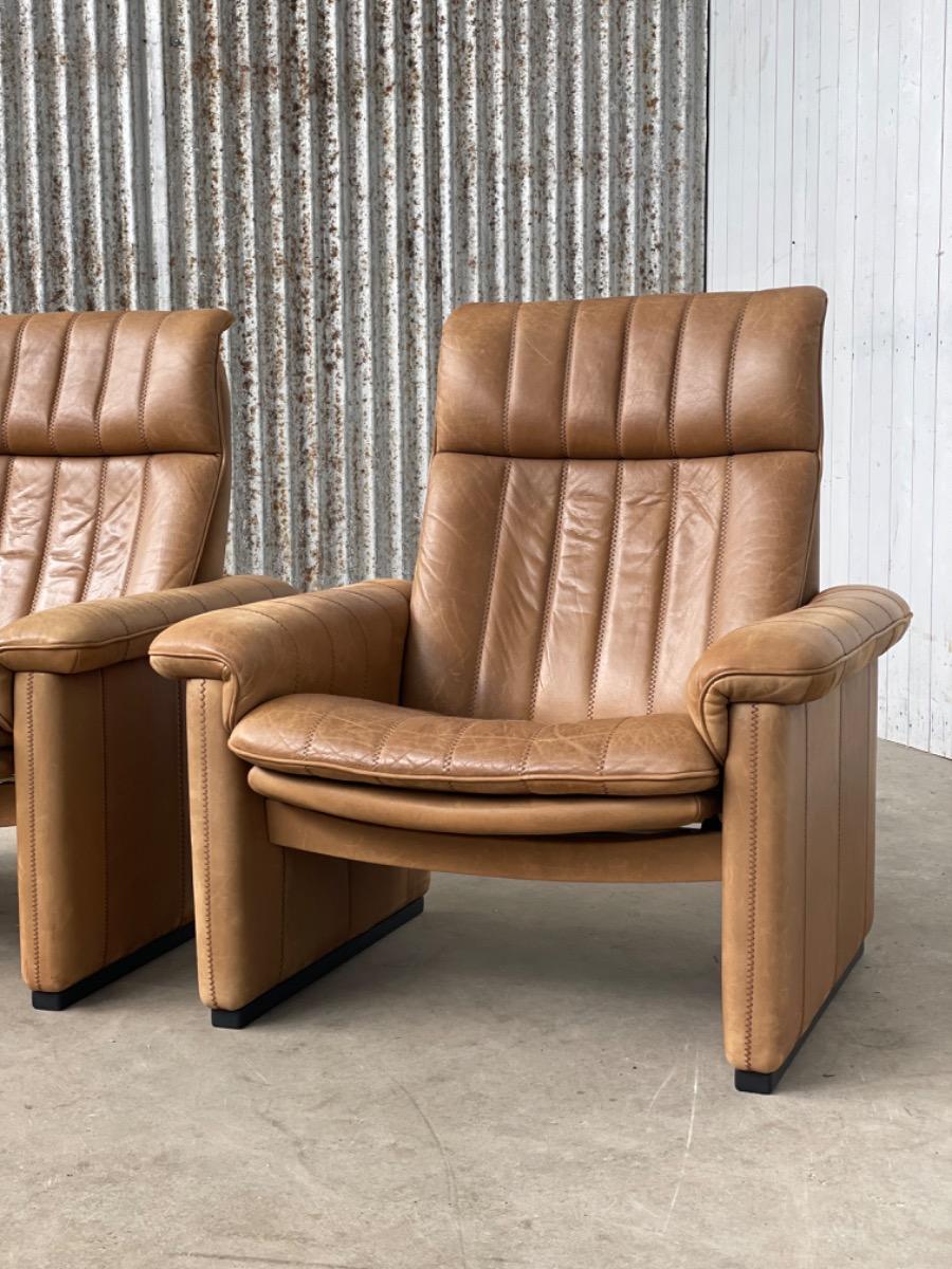 Pair vintage armchairs cognac leather, De sede DS-831970s