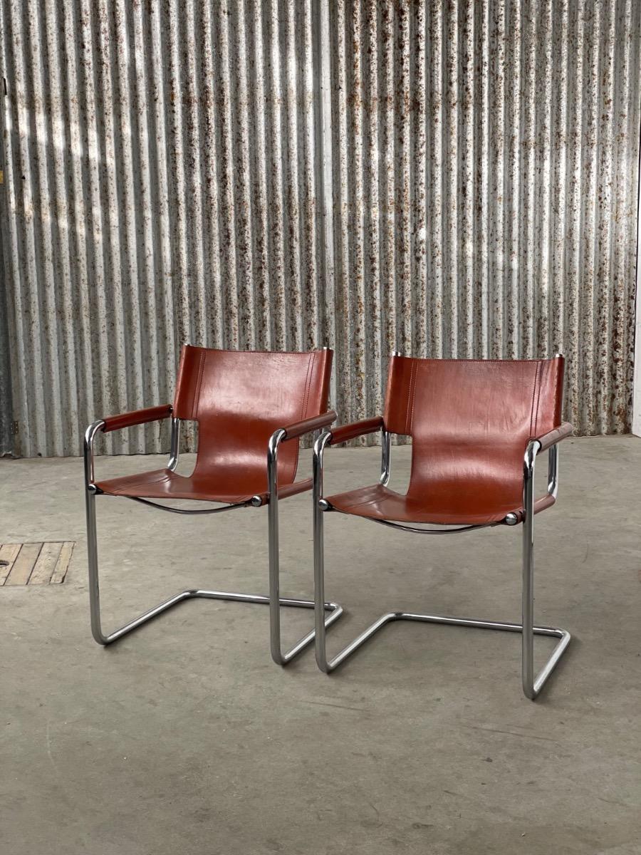 Set 2x diningchairs Mg5 brown leather 1970s Italy, bauhaus 