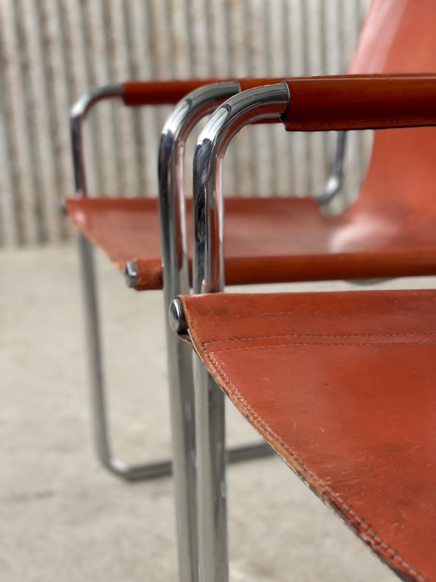 Set 2x diningchairs Mg5 brown leather 1970s Italy, bauhaus 