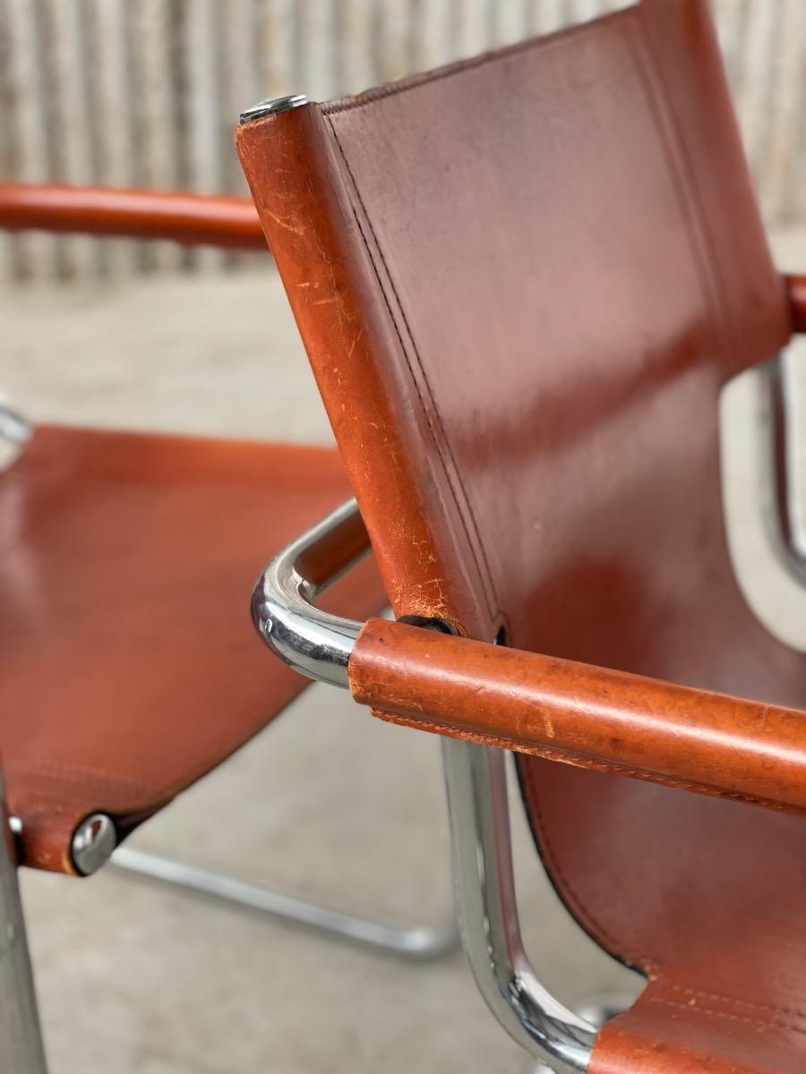 Set 2x diningchairs Mg5 brown leather 1970s Italy, bauhaus 