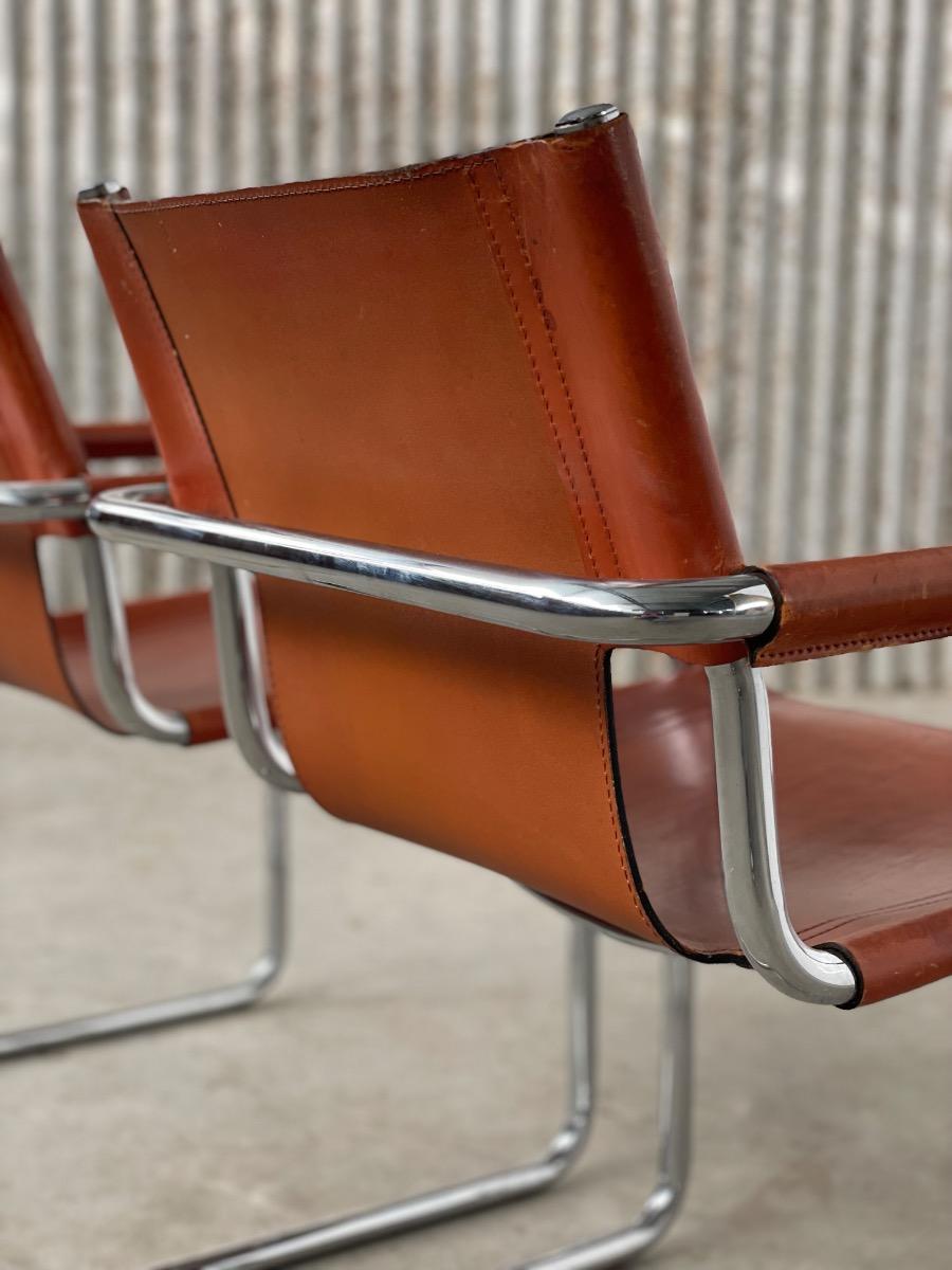 Set 2x diningchairs Mg5 brown leather 1970s Italy, bauhaus 