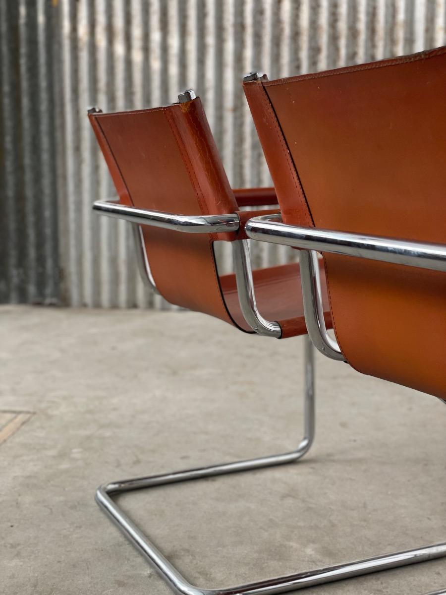 Set 2x diningchairs Mg5 brown leather 1970s Italy, bauhaus 