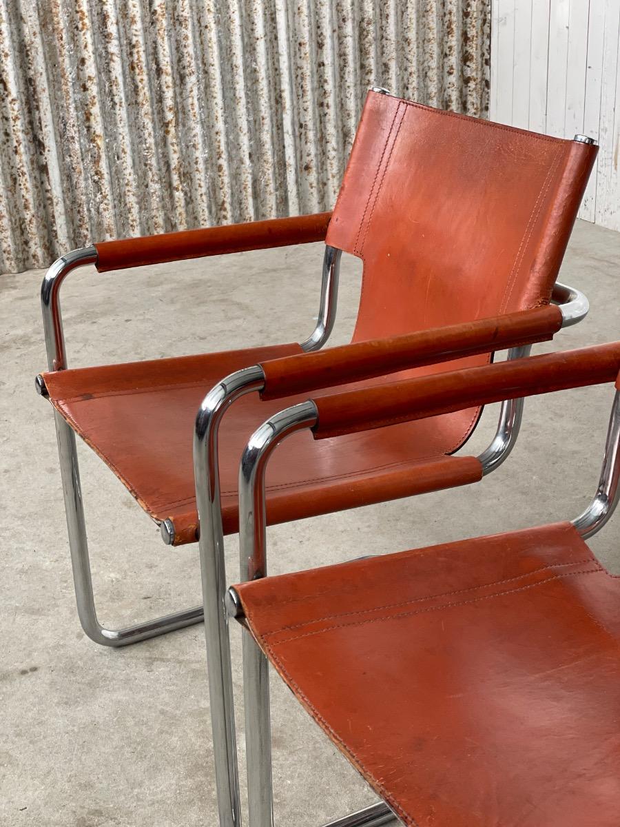 Set 2x diningchairs Mg5 brown leather 1970s Italy, bauhaus 