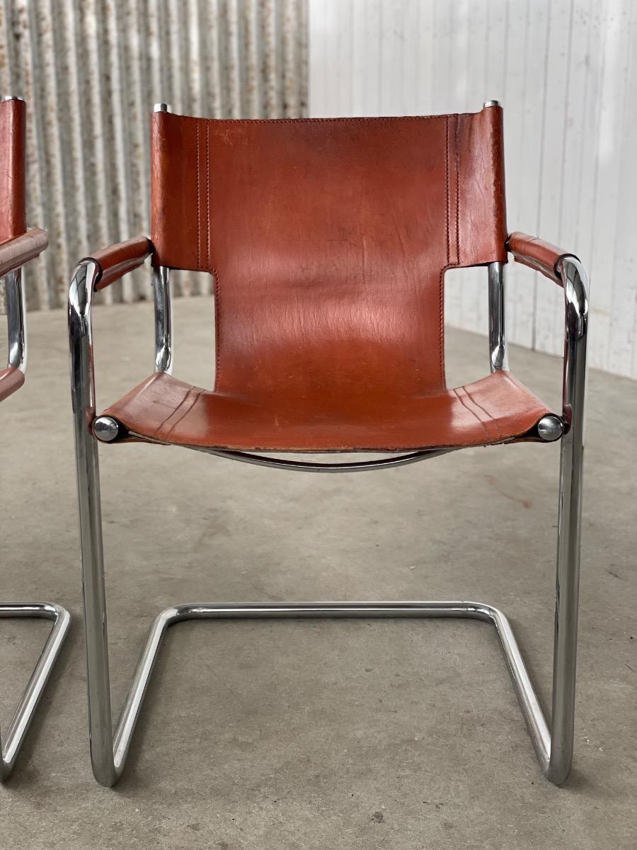 Set 2x diningchairs Mg5 brown leather 1970s Italy, bauhaus 