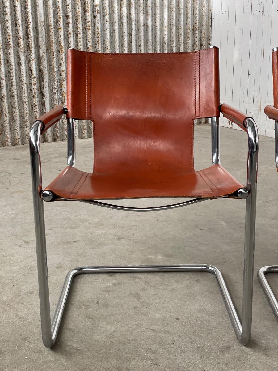 Set 2x diningchairs Mg5 brown leather 1970s Italy, bauhaus 