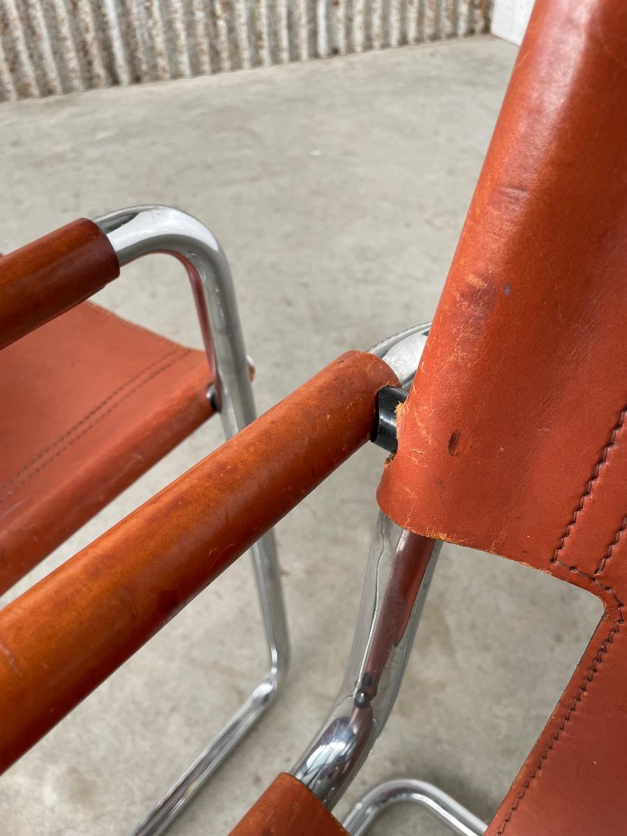 Set 2x diningchairs Mg5 brown leather 1970s Italy, bauhaus 