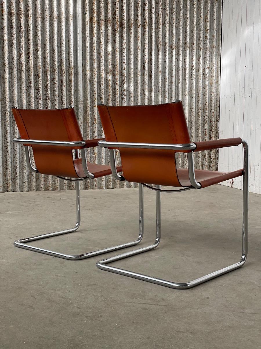 Set 2x diningchairs Mg5 brown leather 1970s Italy, bauhaus 