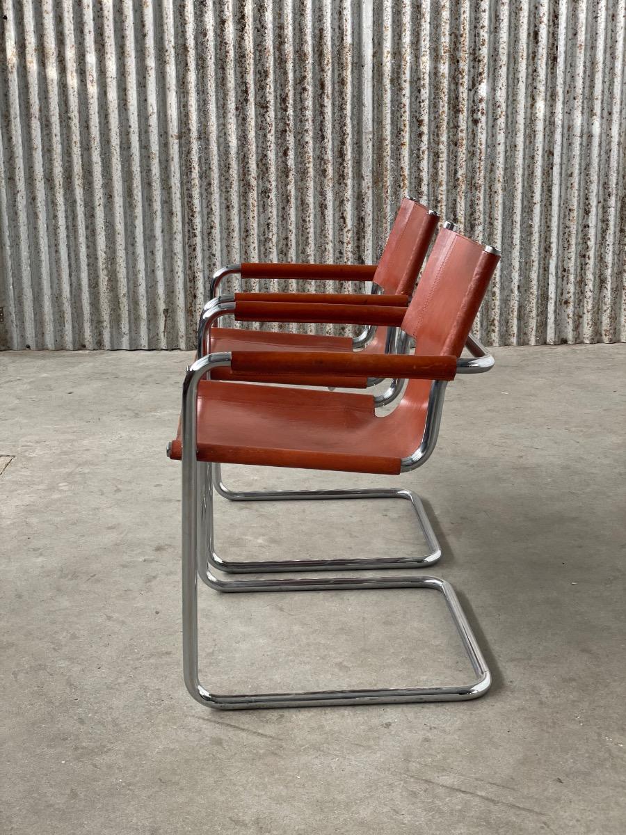 Set 2x diningchairs Mg5 brown leather 1970s Italy, bauhaus 