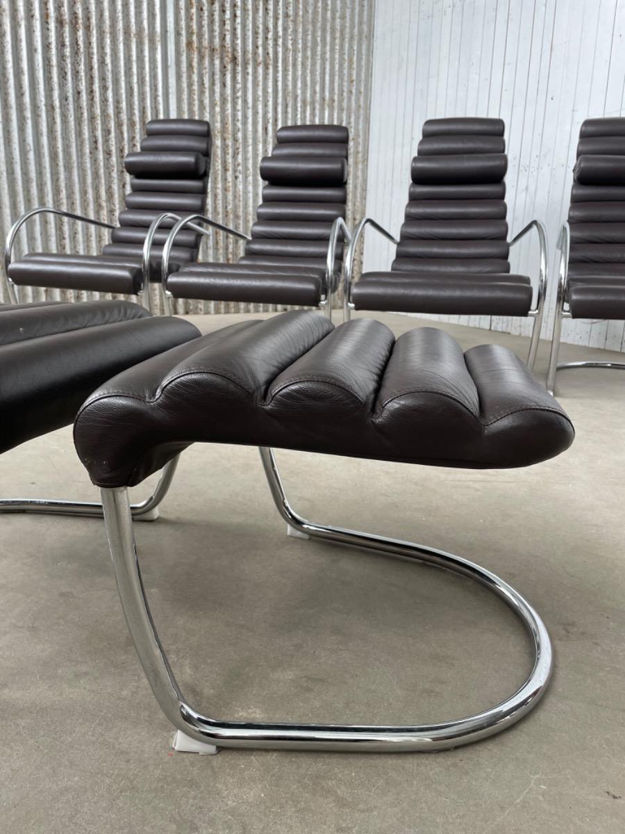 Set 4 rare vintage tubular and leather lounge chairs, 1980 Netherlands