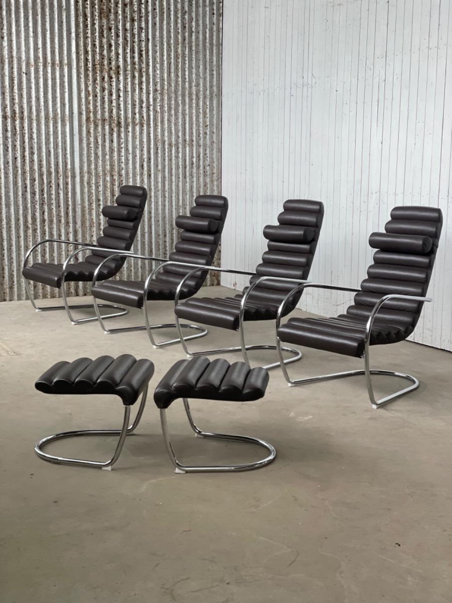 Set 4 rare vintage tubular and leather lounge chairs, 1980 Netherlands