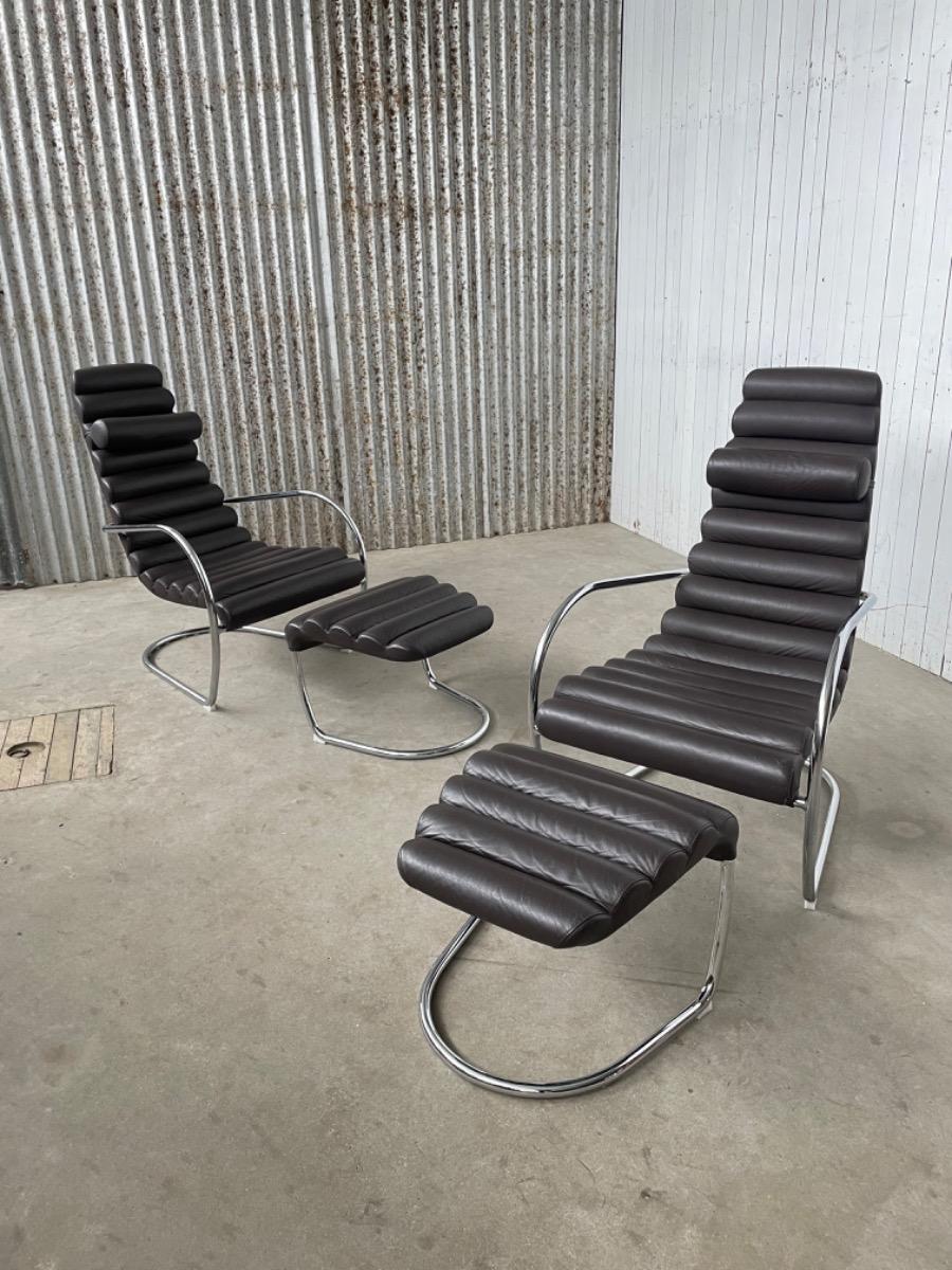 Set 4 rare vintage tubular and leather lounge chairs, 1980 Netherlands