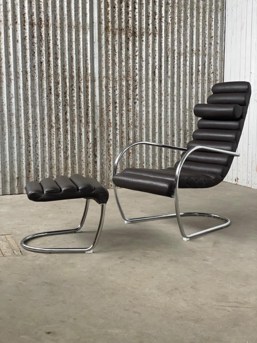 Set 4 rare vintage tubular and leather lounge chairs, 1980 Netherlands