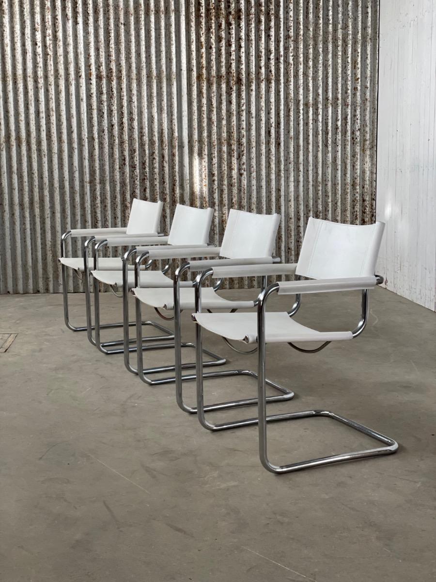 Set 4x White Leather S34 Dining Chairs Mart stam/Marcel breuer, 1970s Italy