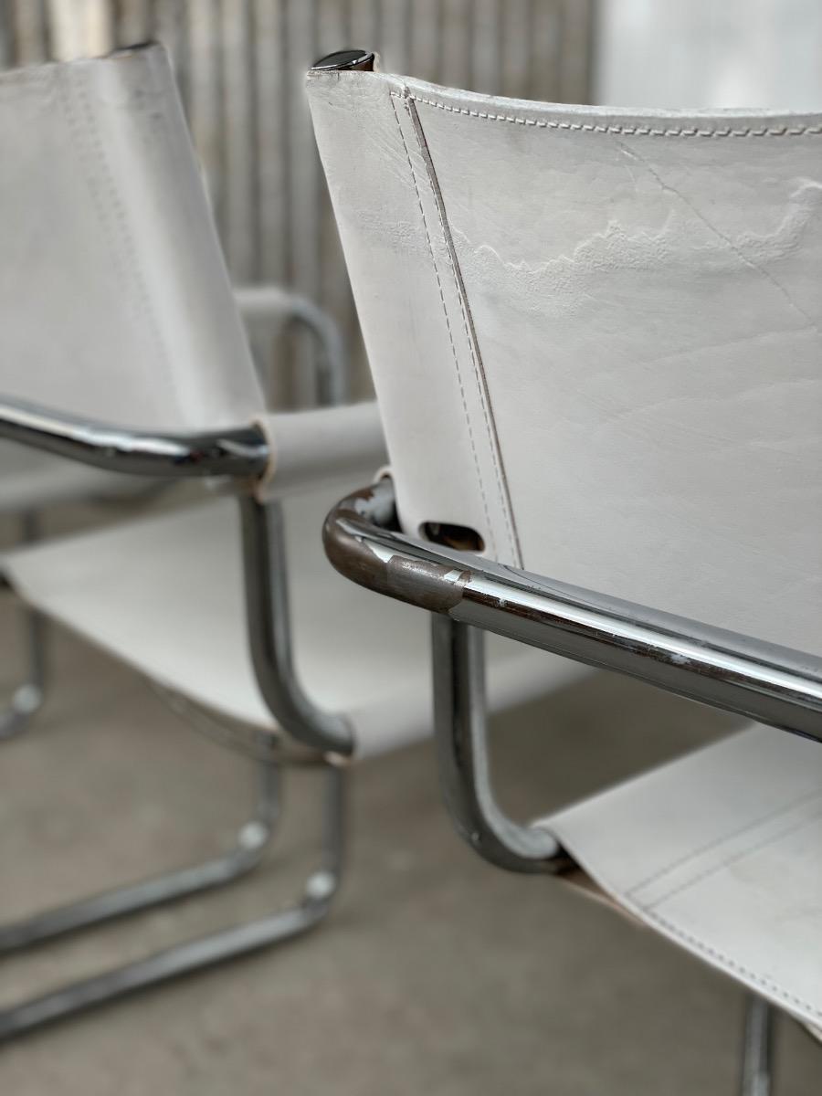 Set 4x White Leather S34 Dining Chairs Mart stam/Marcel breuer, 1970s Italy