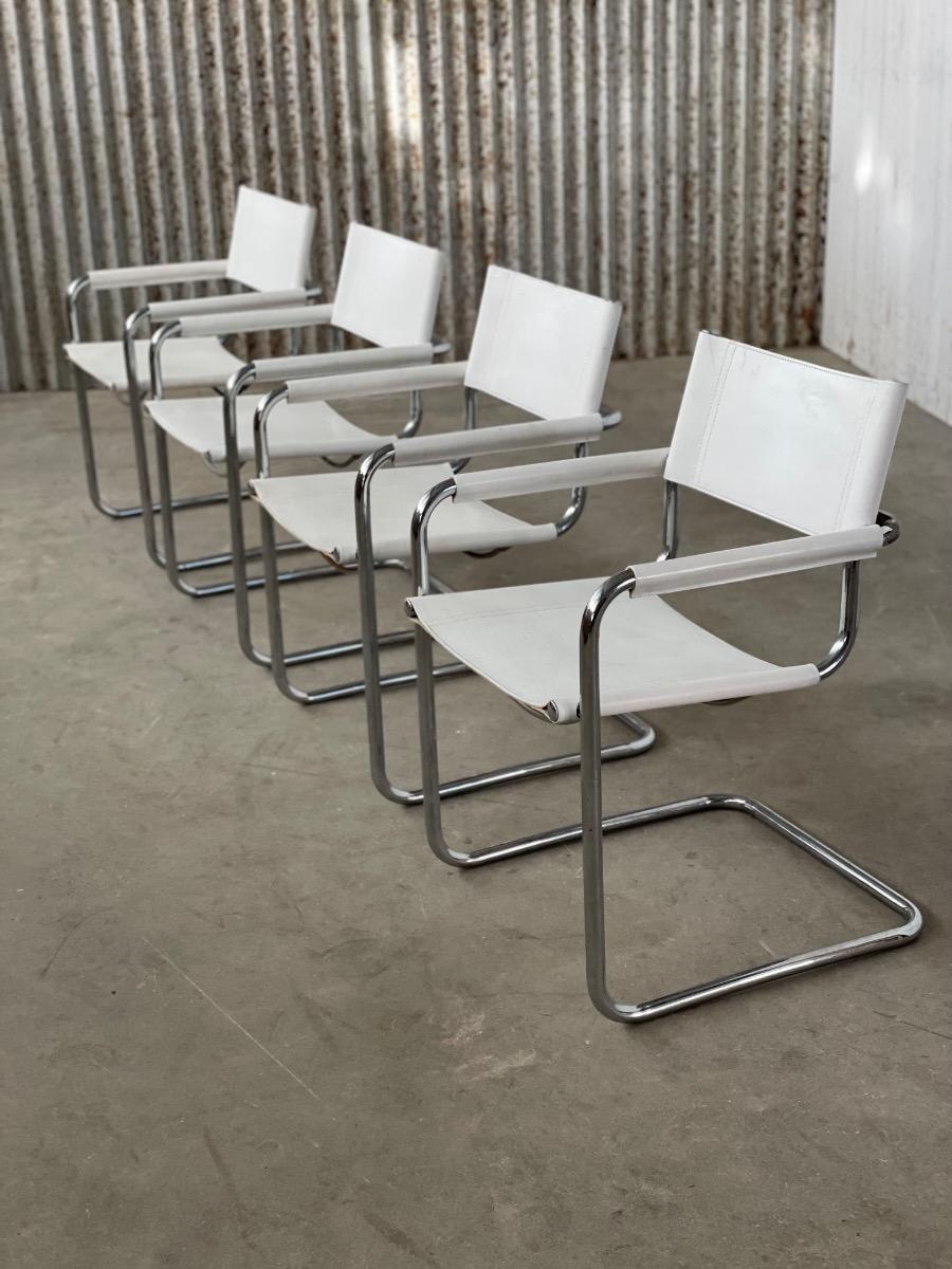 Set 4x White Leather S34 Dining Chairs Mart stam/Marcel breuer, 1970s Italy