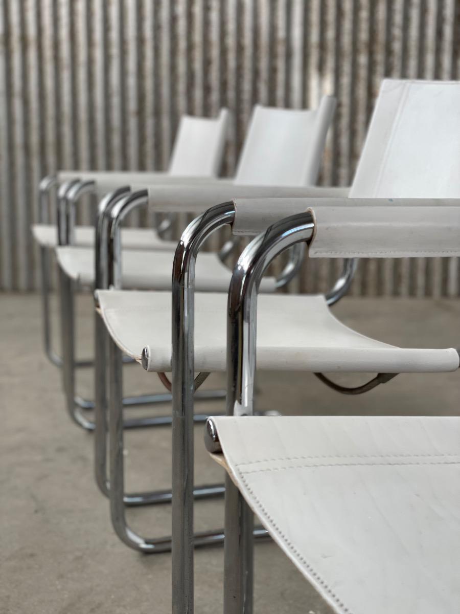 Set 4x White Leather S34 Dining Chairs Mart stam/Marcel breuer, 1970s Italy