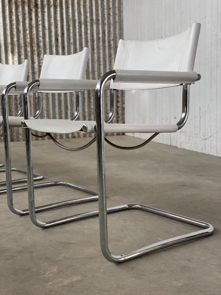 Set 4x White Leather S34 Dining Chairs Mart stam/Marcel breuer, 1970s Italy