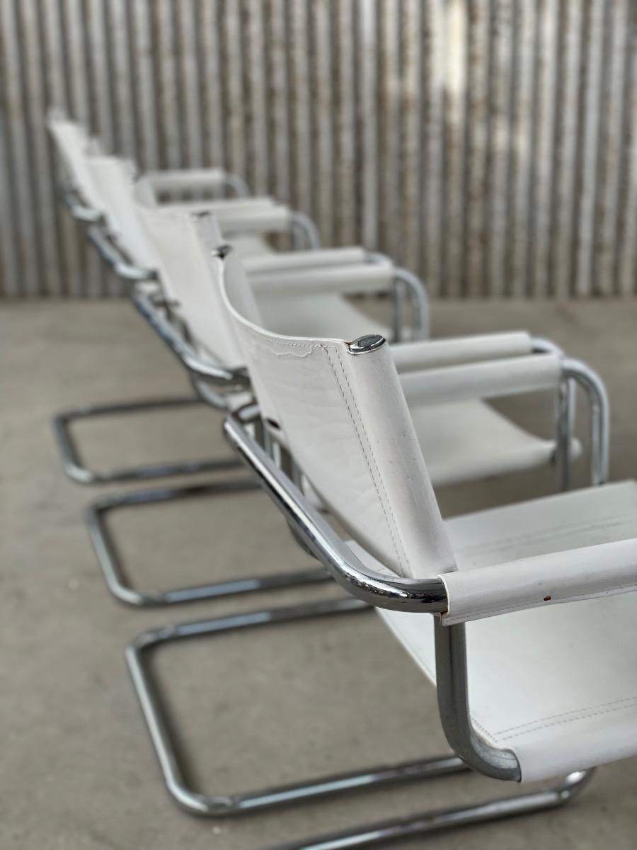 Set 4x White Leather S34 Dining Chairs Mart stam/Marcel breuer, 1970s Italy