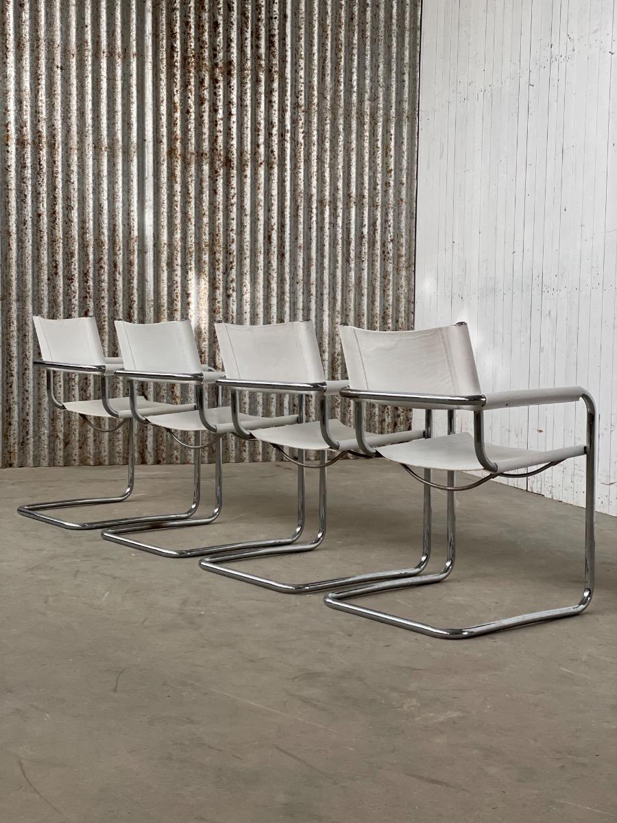 Set 4x White Leather S34 Dining Chairs Mart stam/Marcel breuer, 1970s Italy