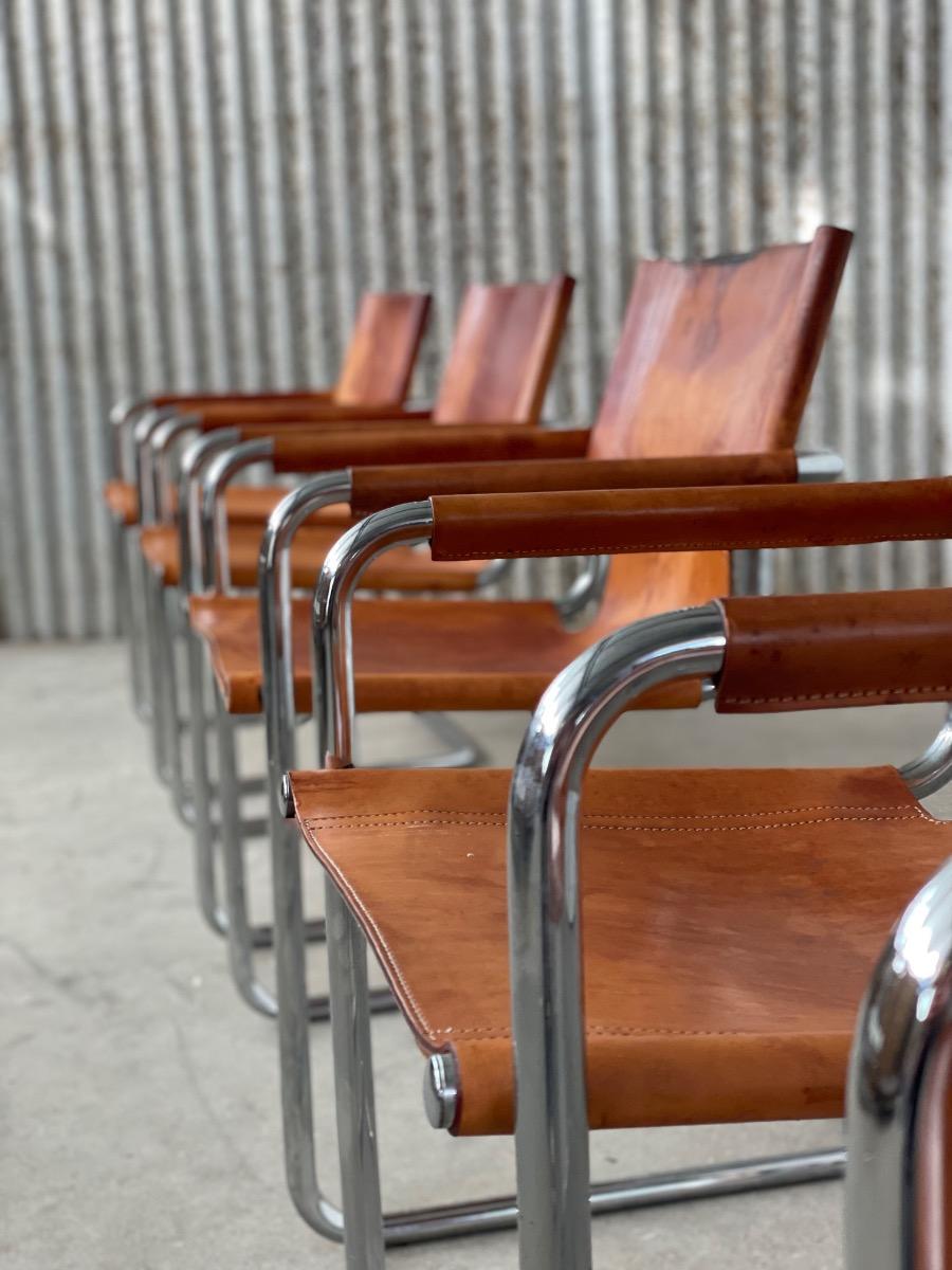 Set 5x Dining Chairs S34 by Mart Stam for Linea Veam Cognac leather, Italy 1970s