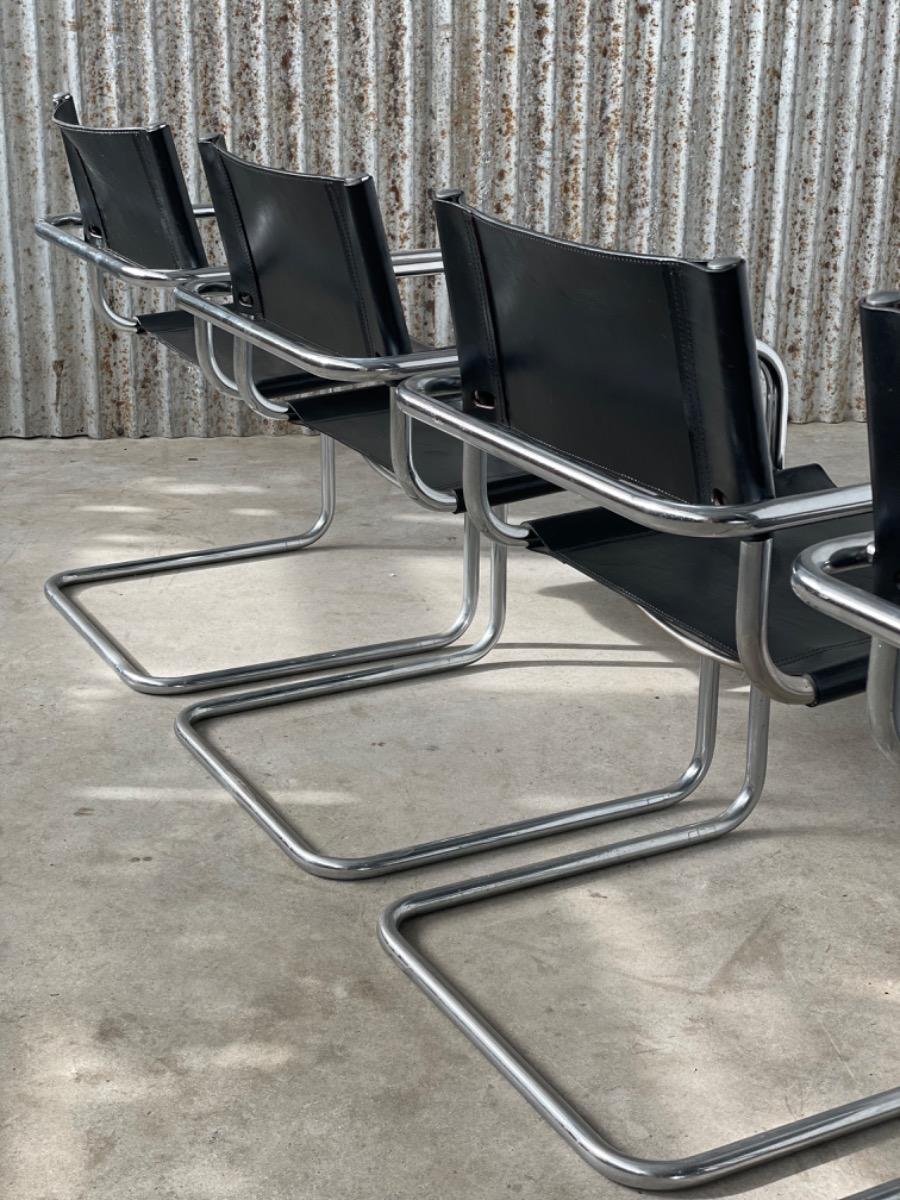 Set 6 vintage dining chairs Bauhaus model MG5/S34 black leather, 1980s