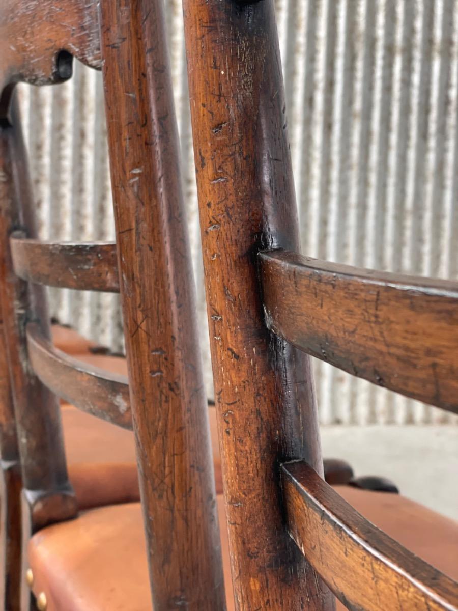 Set 6x Brutalist oak and leather dining chairs