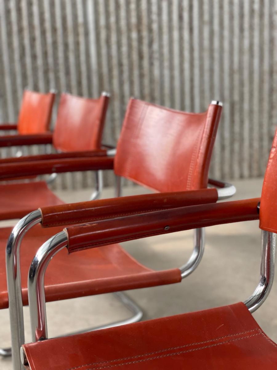 Set diningchairs Mart Stam for Fasem Italy 1970s cognac leather