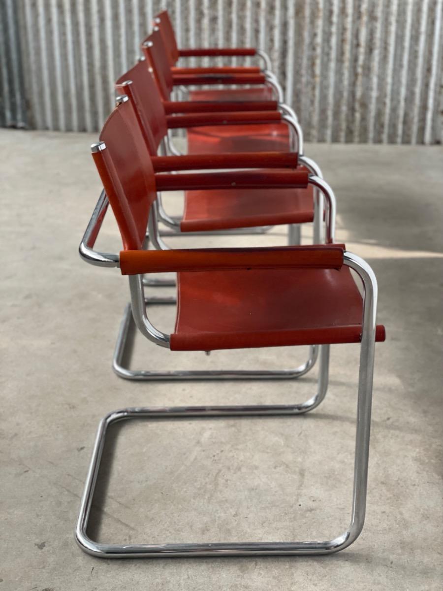 Set diningchairs Mart Stam for Fasem Italy 1970s cognac leather