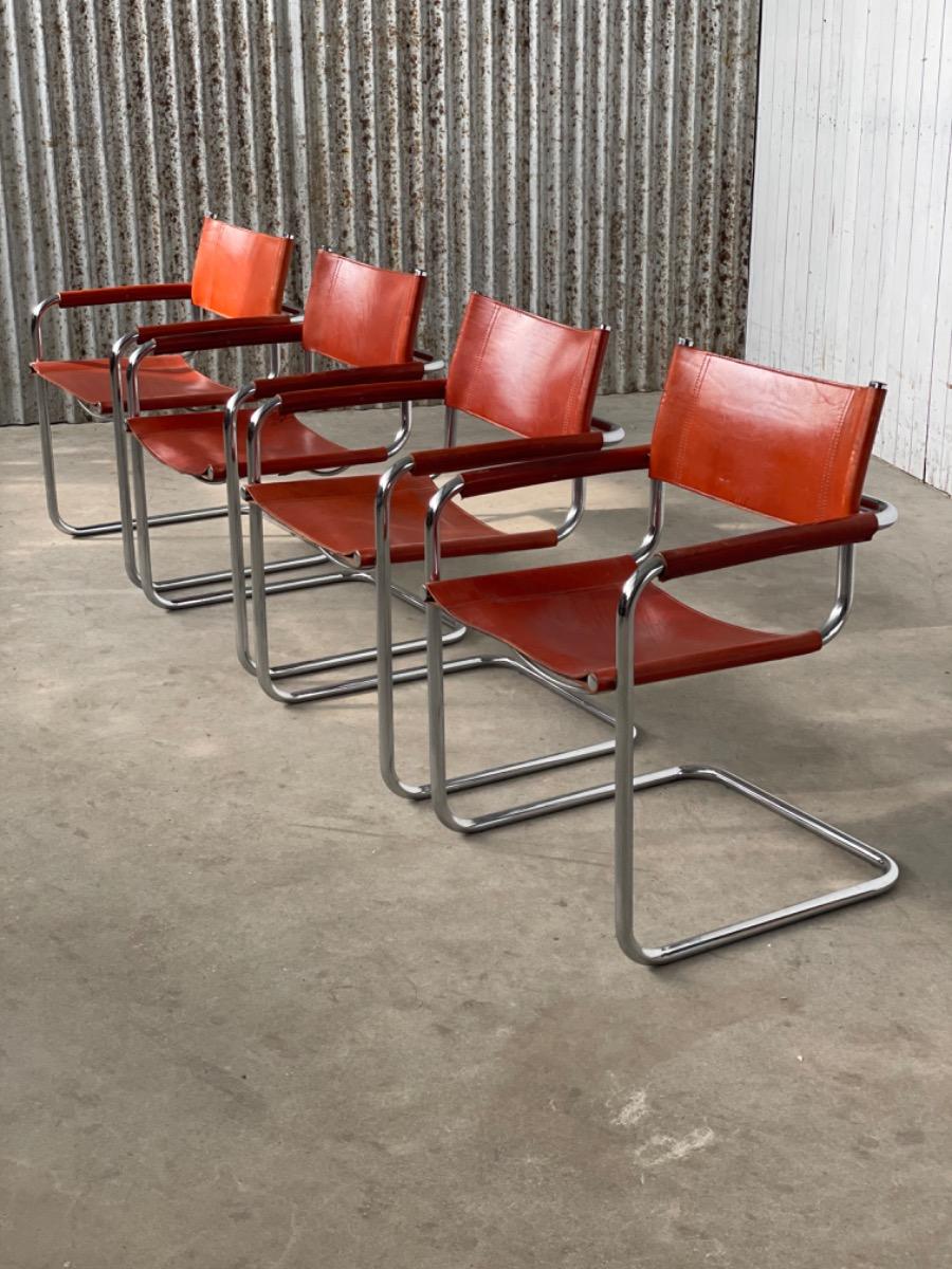 Set diningchairs Mart Stam for Fasem Italy 1970s cognac leather