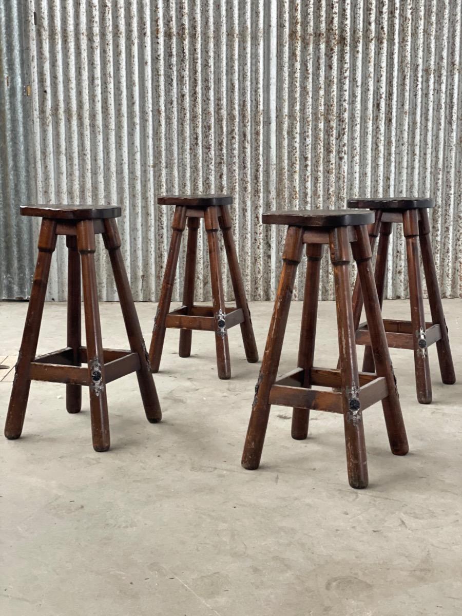 Set of 4 Brutalist Mid-Century Bar stools, 1960s