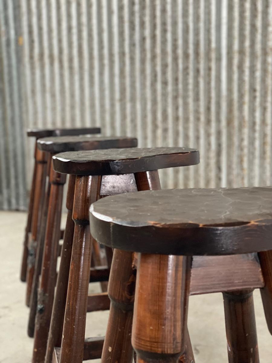 Set of 4 Brutalist Mid-Century Bar stools, 1960s