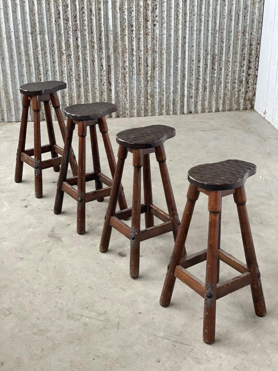 Set of 4 Brutalist Mid-Century Bar stools, 1960s