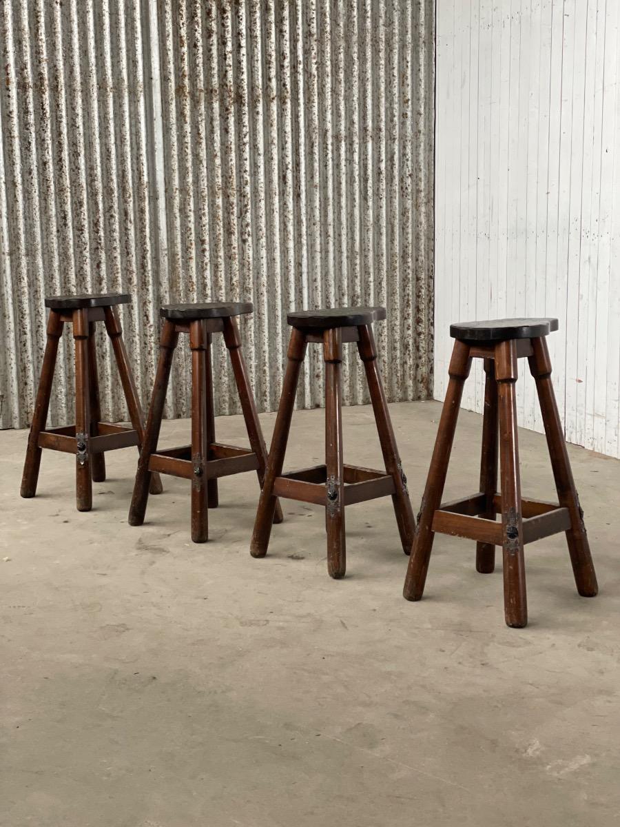 Set of 4 Brutalist Mid-Century Bar stools, 1960s