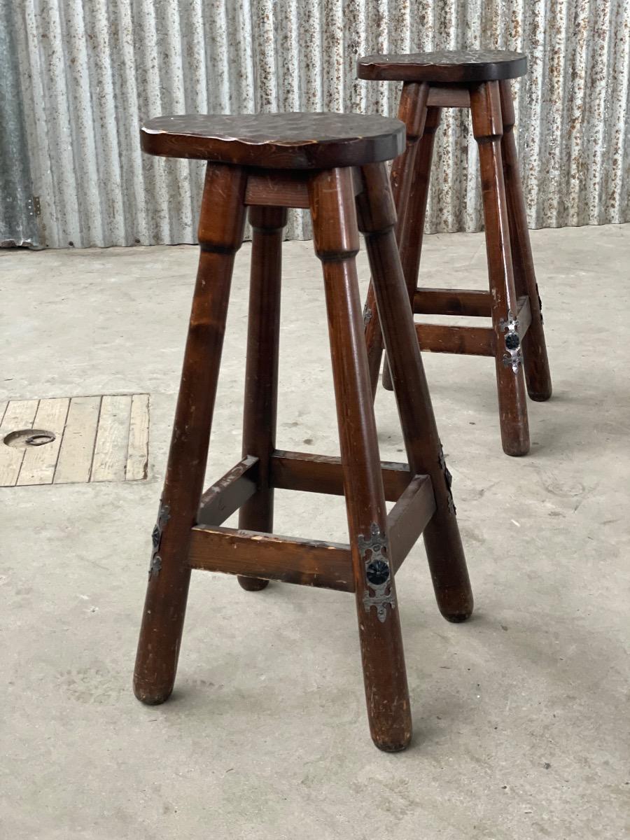 Set of 4 Brutalist Mid-Century Bar stools, 1960s