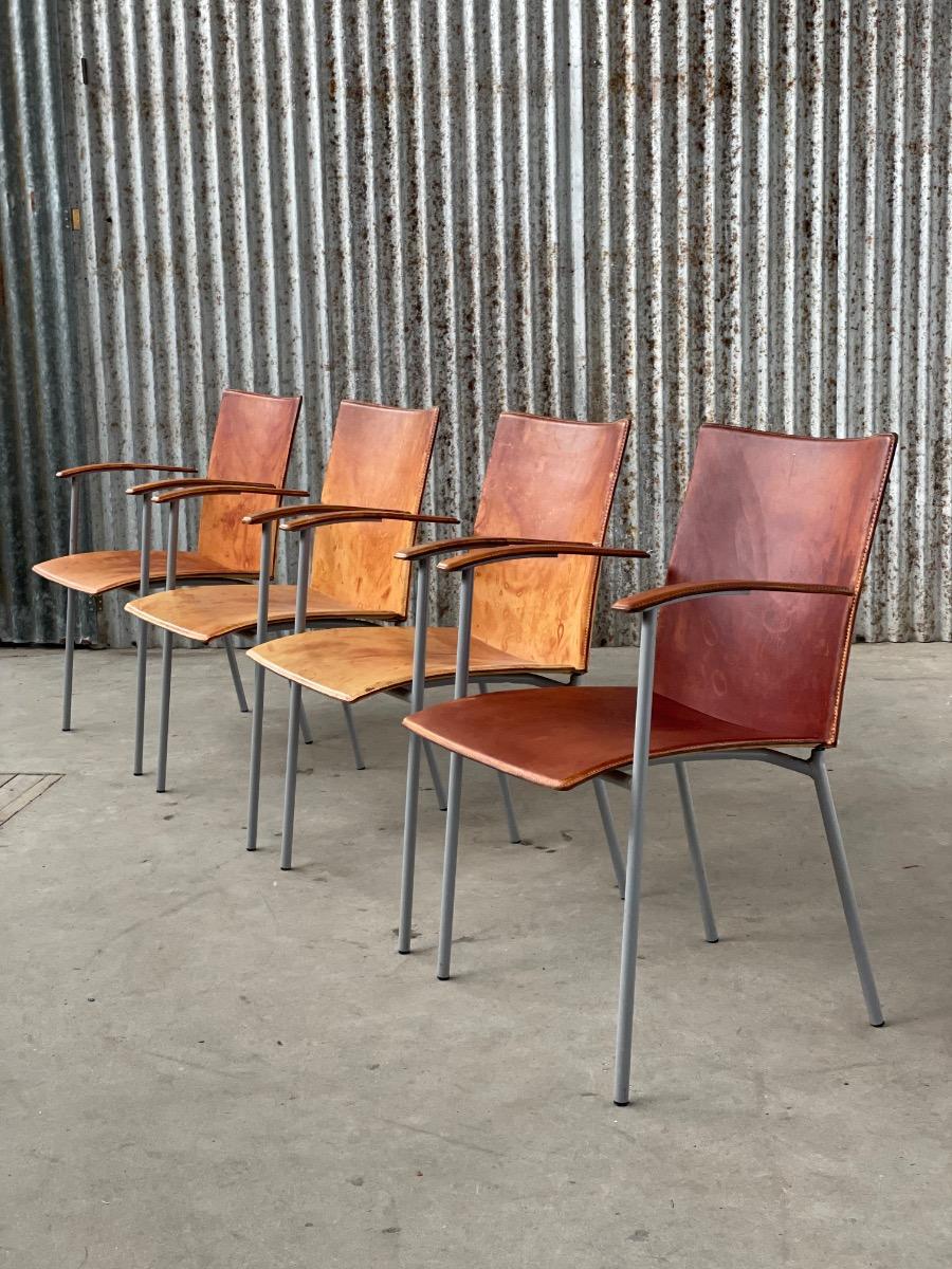 Set of 4x Leather armchairs Lammhults Design Sweden, 1990s