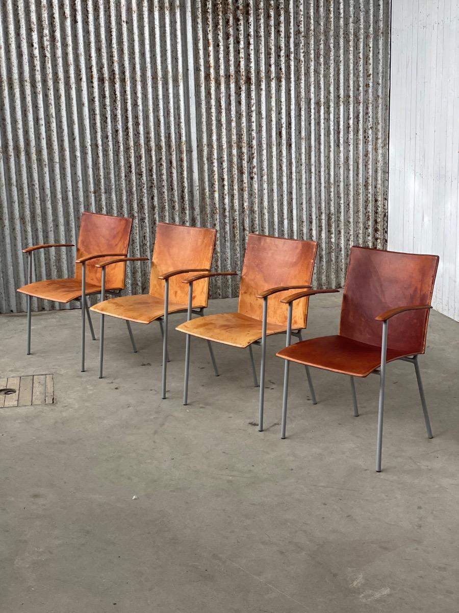 Set of 4x Leather armchairs Lammhults Design Sweden, 1990s