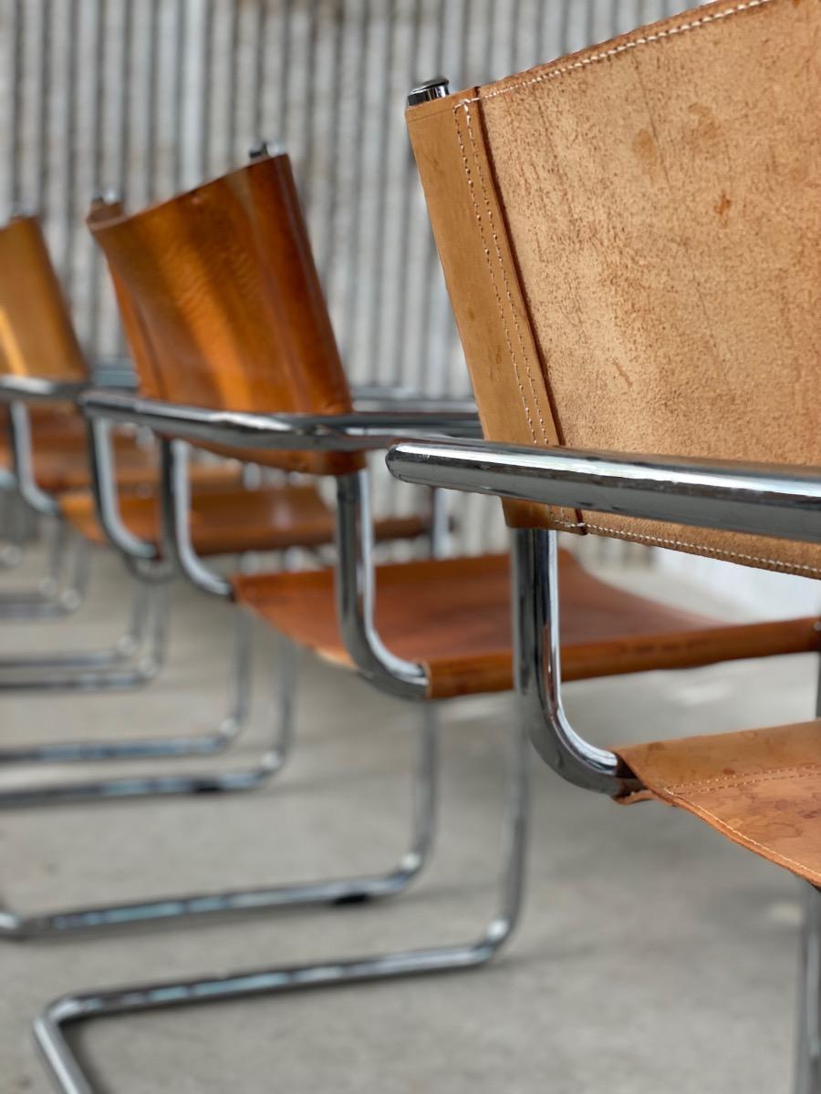 Set of 6 Mart Stam model S34 Dining chairs in Cognac leather, 1970s