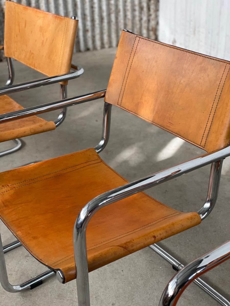 Set of 6 Mart Stam model S34 Dining chairs in Cognac leather, 1970s